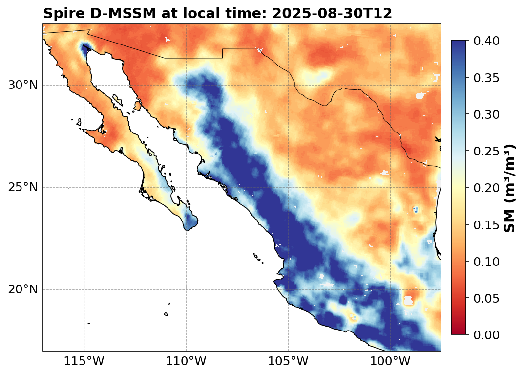 D-MSSM surface soil moisture over Mexico, 30 August 2025.